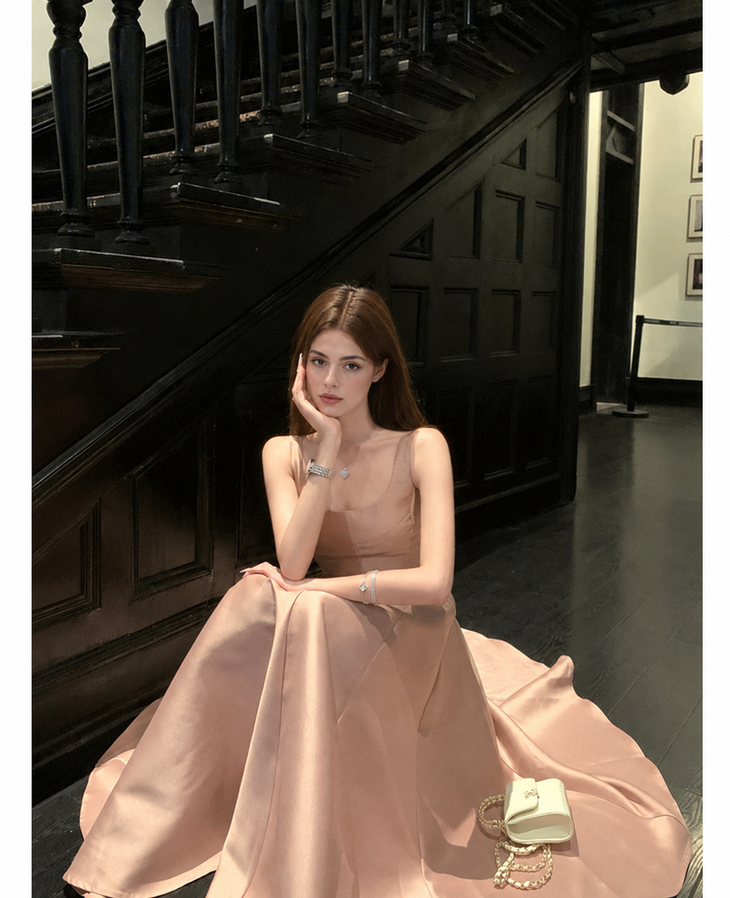 Spaghetti-Strap Fit-and-Flare Party Maxi Dress - Pink