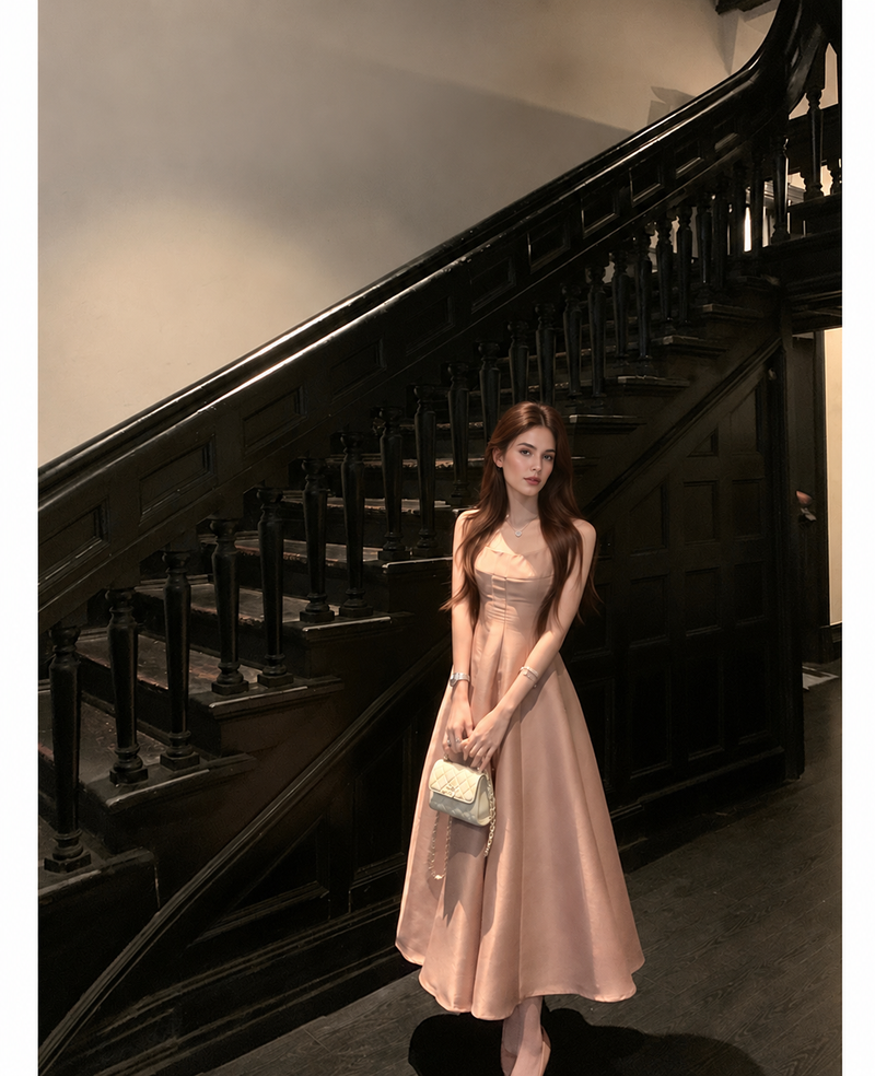 Spaghetti-Strap Fit-and-Flare Party Maxi Dress - Pink