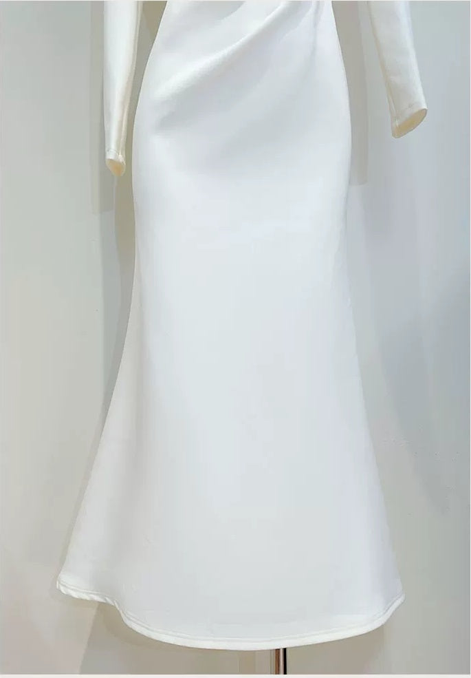 Ivory Square-Neck Long-Sleeve Evening Dress - garment detail