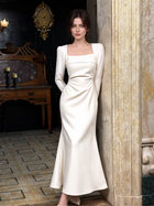 Ivory Square-Neck Long-Sleeve Evening Dress - Ivory