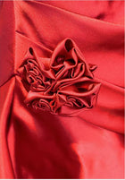Red Satin Cascade-Ruffle Evening Maxi Dress - garment detail