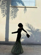 Deep Green Square-Neck Velvet Mermaid Maxi Dress - garment detail