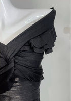 Black Off-Shoulder Ruffle Mermaid Evening Dress - garment detail