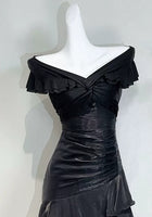 Black Off-Shoulder Ruffle Mermaid Evening Dress - garment detail