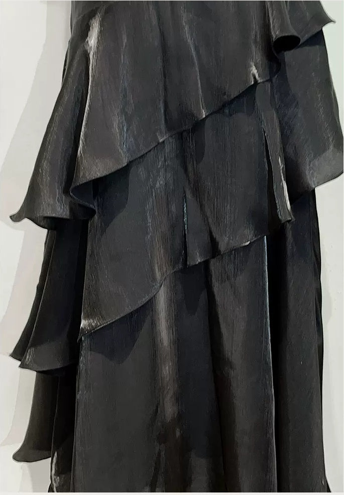 Black Off-Shoulder Ruffle Mermaid Evening Dress - garment detail