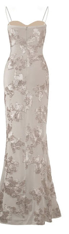 Champagne Floral-Detail Strappy Evening Dress - garment detail