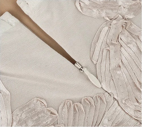Champagne Floral-Detail Strappy Evening Dress - garment detail