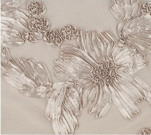 Champagne Floral-Detail Strappy Evening Dress - garment detail