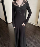 Lace-Trim Long-Sleeve Knit Evening Maxi Dress - garment detail