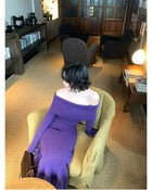 Off-Shoulder Knit Mermaid Maxi Dress - garment detail