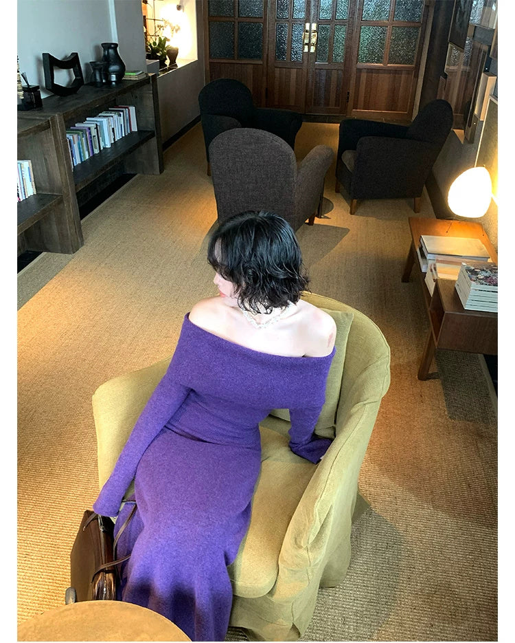 Off-Shoulder Knit Mermaid Maxi Dress - garment detail