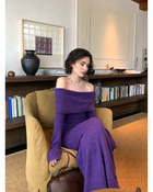 Off-Shoulder Knit Mermaid Maxi Dress - Purple