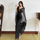 Draped Convertible Mesh Evening Maxi Dress - Black