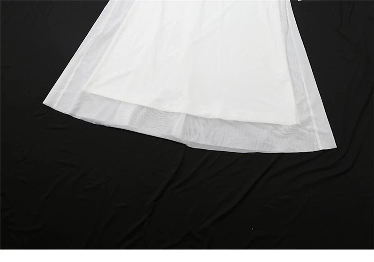 Draped Convertible Mesh Evening Maxi Dress - garment detail