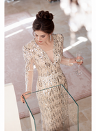 Long-Sleeve Sequin Mermaid Maxi Dress - Champagne