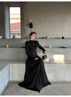 Black High Neck Keyhole Long Sleeve Maxi Dress - Black