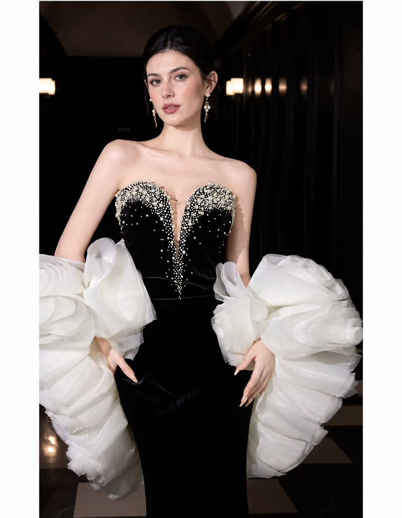 Black Strapless Mermaid Evening Gown - Black