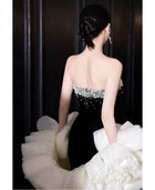 Black Strapless Mermaid Evening Gown - garment detail