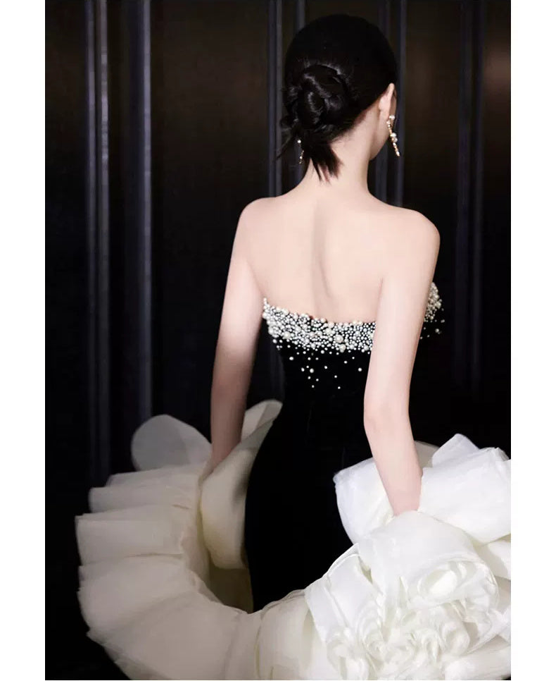 Black Strapless Mermaid Evening Gown - garment detail