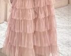 Pink Off-Shoulder Lace Tiered Party Maxi Dress - garment detail