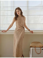 Women's French Tie-Dye Linen Blend Sleeveless Maxi Dress | Belted Waist Tank Dress