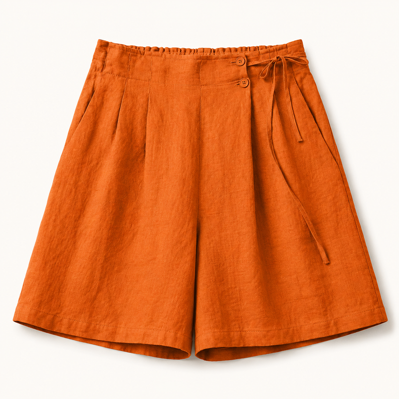Coral Tie Waist Linen Short