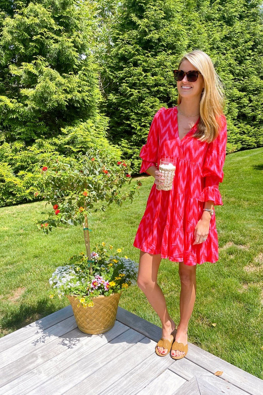 red crepe kenzo dress Hot Pink Ikat Kenzo Dress Red Pink Chevron Ikat Tiered Long Sleeve Mini  Dress – Aveline