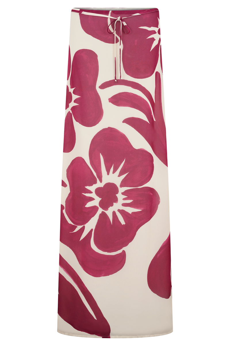 Katalina Chiffon Maxi Skirt - Red Deco Fleur Print