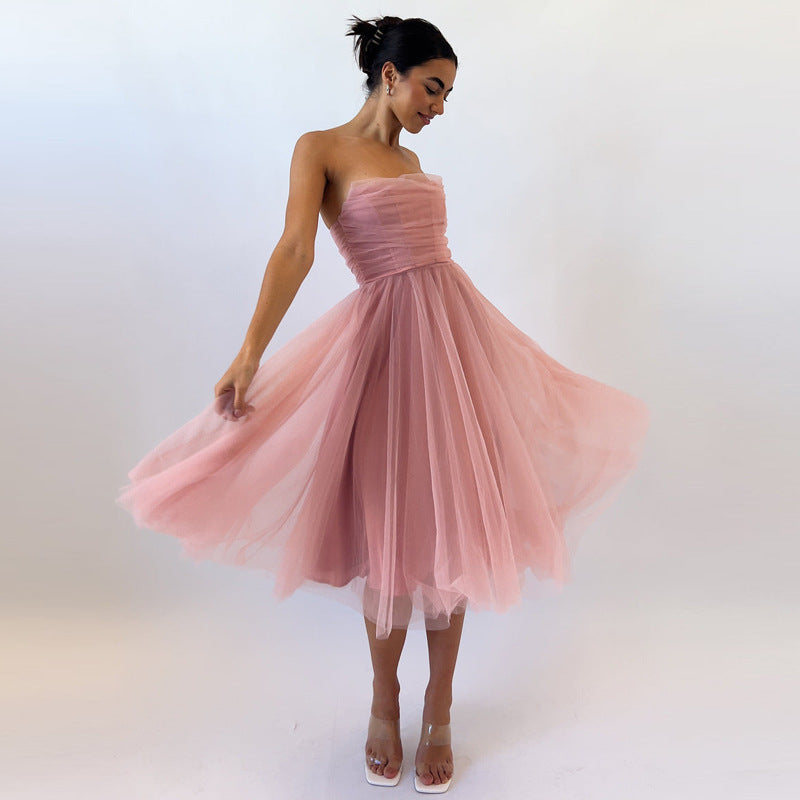 Women's Strapless Mesh Evening Dress