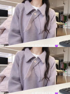 紫色翻领针织衫毛衣女款2026新款春季加厚韩系慵懒高级感软糯上衣