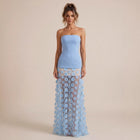 Women's Strapless Mesh 3D Floral Evening Dress