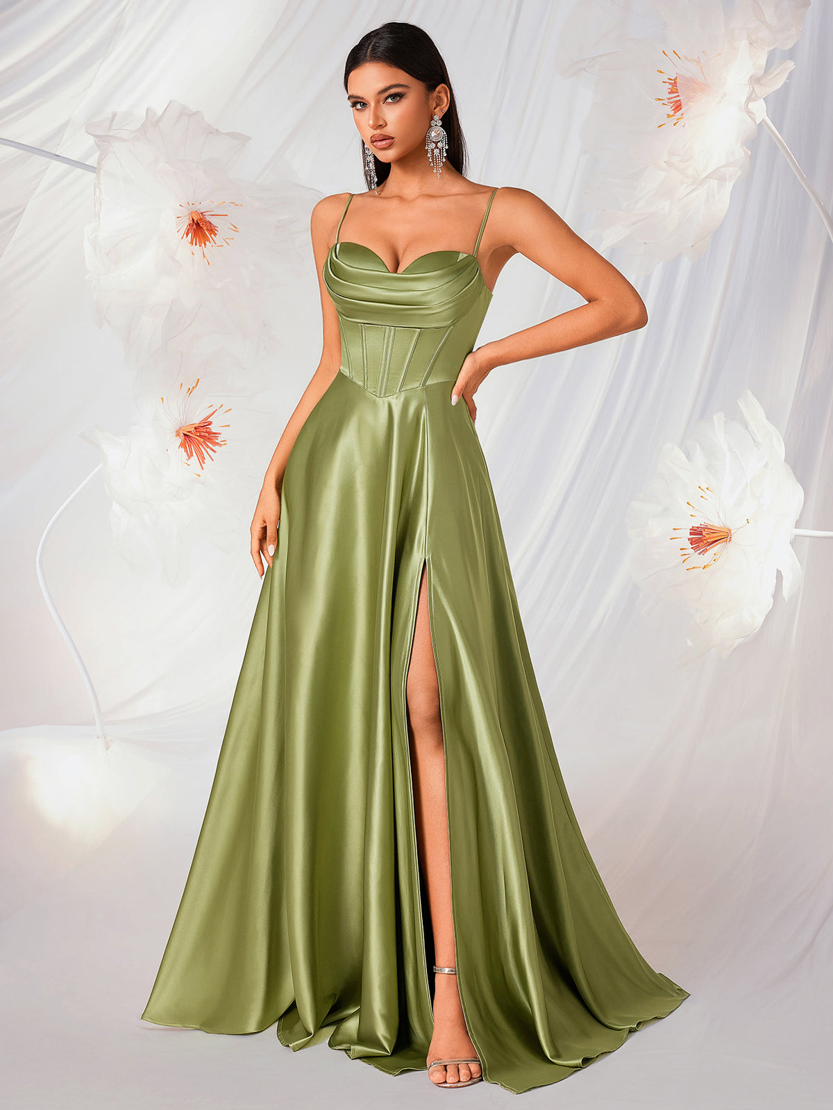Women's Satin Strapless A-Line Prom Ball Gown - Emerald Green