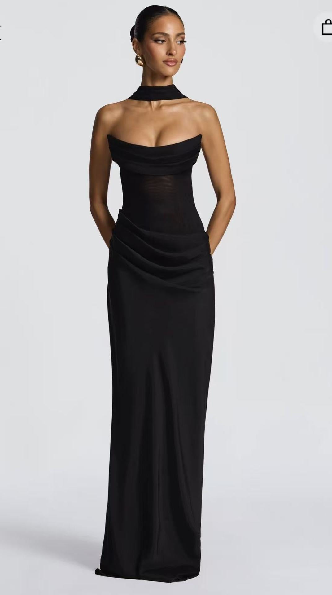 Women's Strapless Evening Dress - Black
