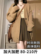 大码慵懒风软糯毛衣外套女针织开衫小个子学院风穿搭上衣胖mm秋冬