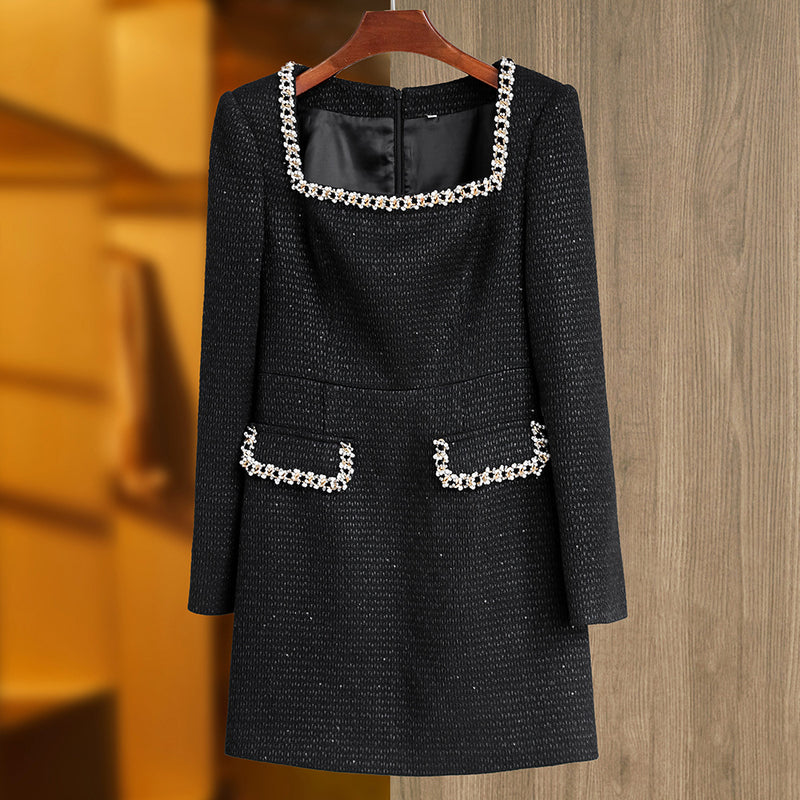 Women's Square-Neck Long-Sleeve Evening Dress