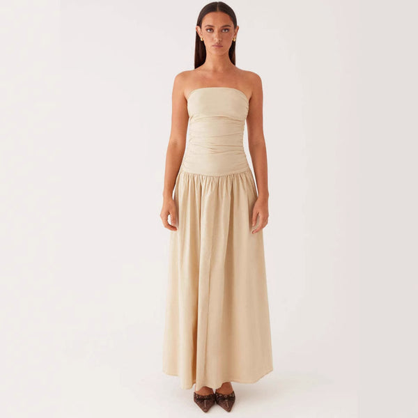 Strapless Ruched Maxi Evening Dress