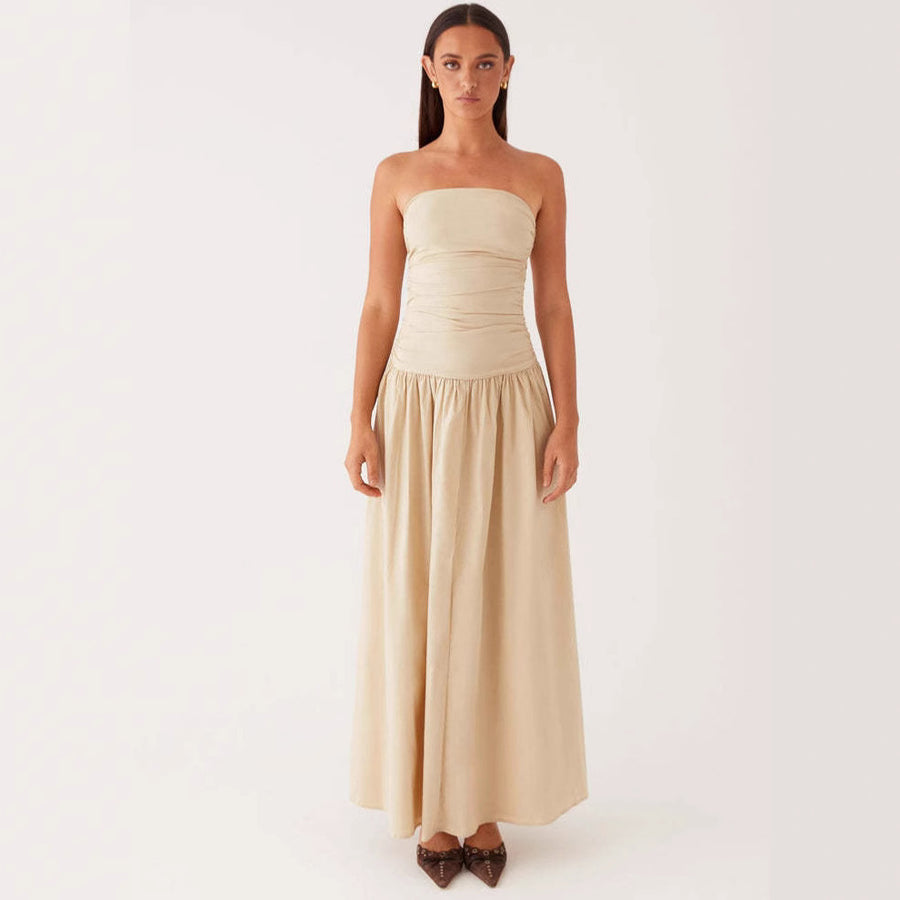 Strapless Ruched Maxi Evening Dress