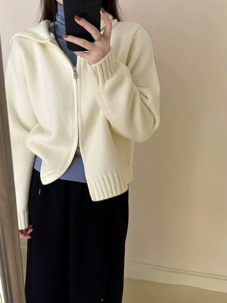 小清新绿色连帽卫衣针织开衫女士秋冬新款宽松外穿软糯毛衣外套潮