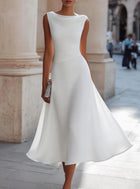 Women's Cowl-Neck Sleeveless A-Line Midi Evening Dress - White