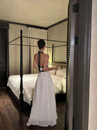Ivory Contrast Bow Halter Maxi Dress - detail or back view
