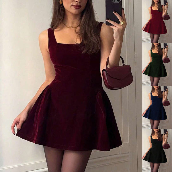 Velvet Spaghetti-Strap Evening Dress