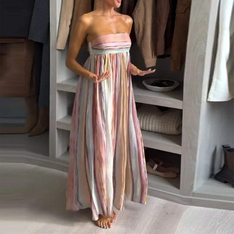 Women's Strapless Floral Maxi Evening Dress