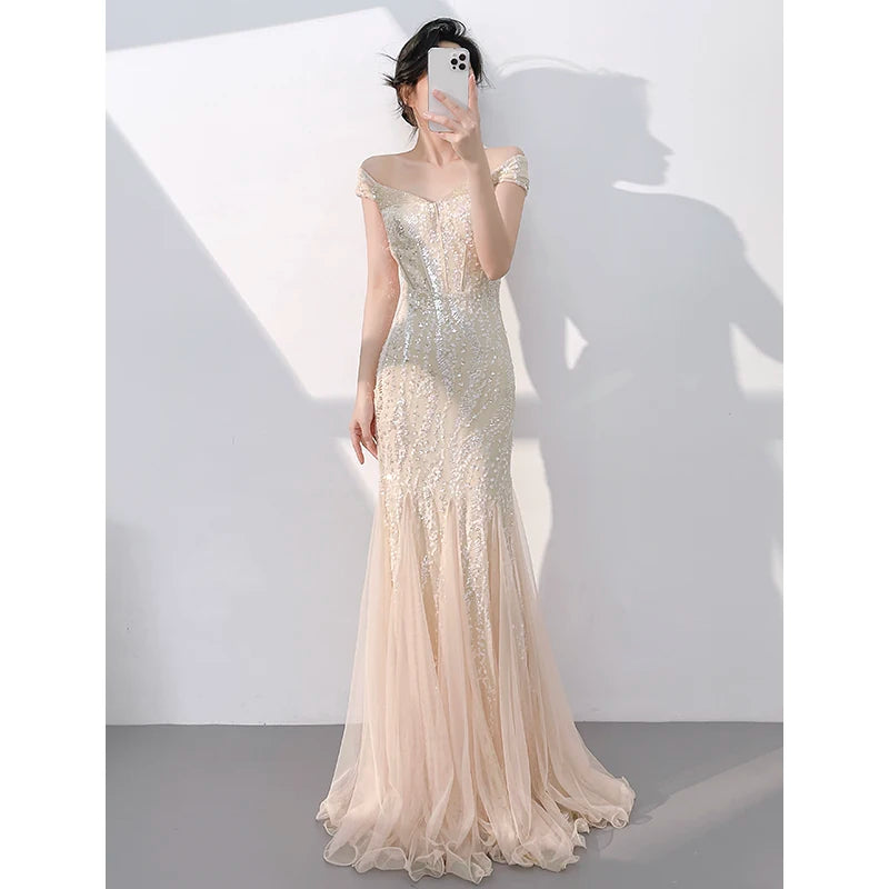 Off-Shoulder Sequin Corset Mermaid Prom Dress