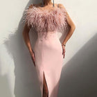 Women's Spaghetti-Strap Feather-Trim Evening Dress