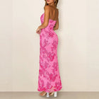 Women's Strapless Floral Bodycon Evening Dress - Pink