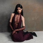 Women's Deep-V Halter Lace-Panel Maxi Evening Dress