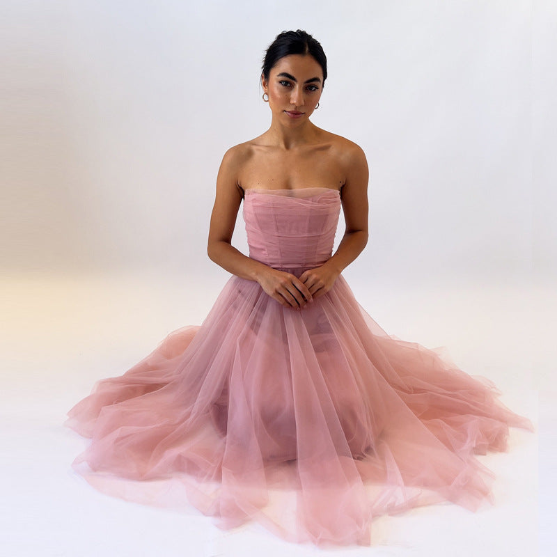Women's Strapless Mesh Evening Dress