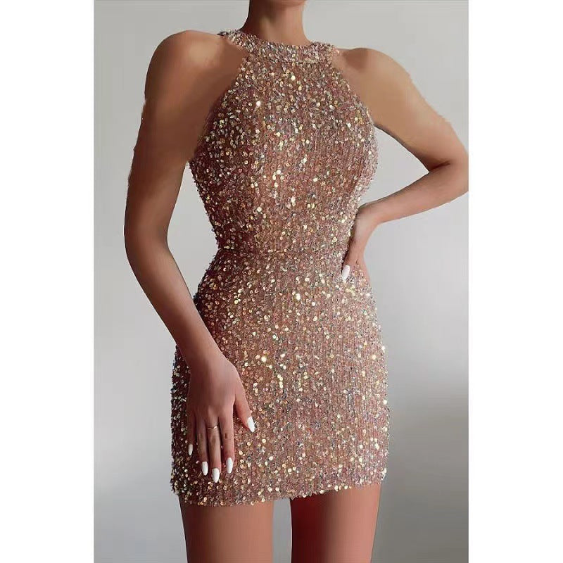 Women's Sequin Fringe Cold-Shoulder Mini Dress