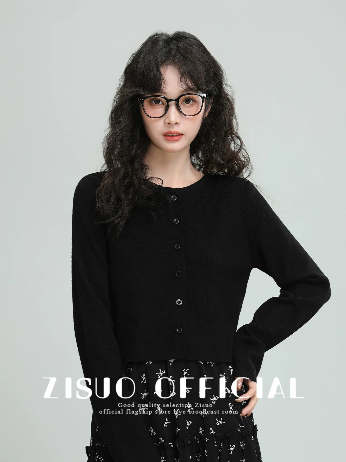 黑色长袖针织开衫外套女2026春秋新款简约百搭薄毛衣外搭短款上衣