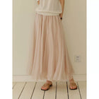 French Style Flowy Chiffon Maxi Skirt Women A-Line Ruffle Hem Long Skirt